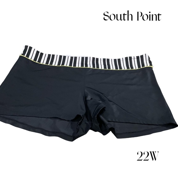 South Point Swim Shorts bottoms 22W Black White Stripe Waist Yellow Trim GUC - Picture 3 of 8